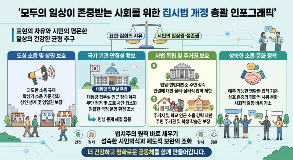표현의 자유와 시민의 일상권 균형을 위한 집시법 개정안 주요 내용 총괄 인포그래픽