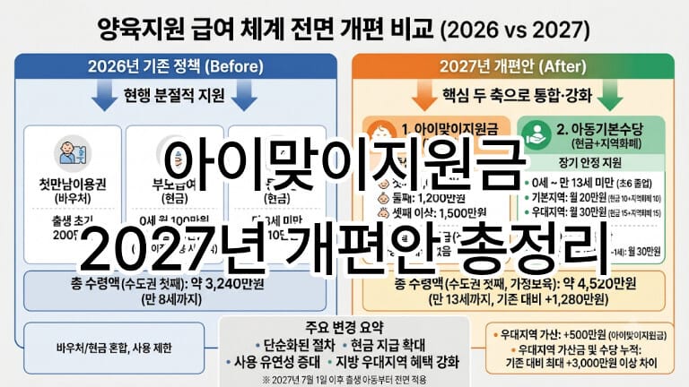 아이맞이지원금 및 2027년 양육지원 급여 체계 개편안 비교 총정리 대표 썸네일 이미지