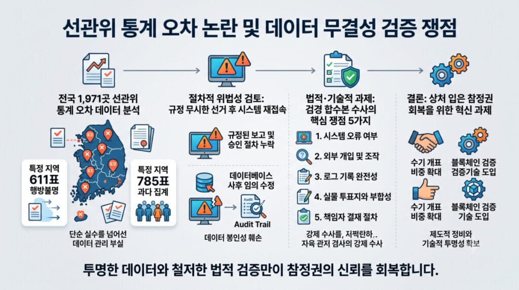 선관위 통계 오차 논란 및 사라진 611표, 유령 유권자 진실 5가지를 정리한 인포그래픽