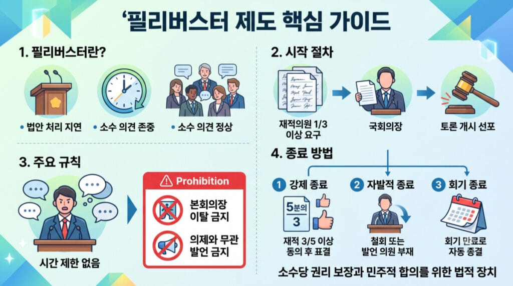 필리버스터 뜻과 신청 조건부터 종료 요건 3가지까지 한눈에 보는 인포그래픽 가이드