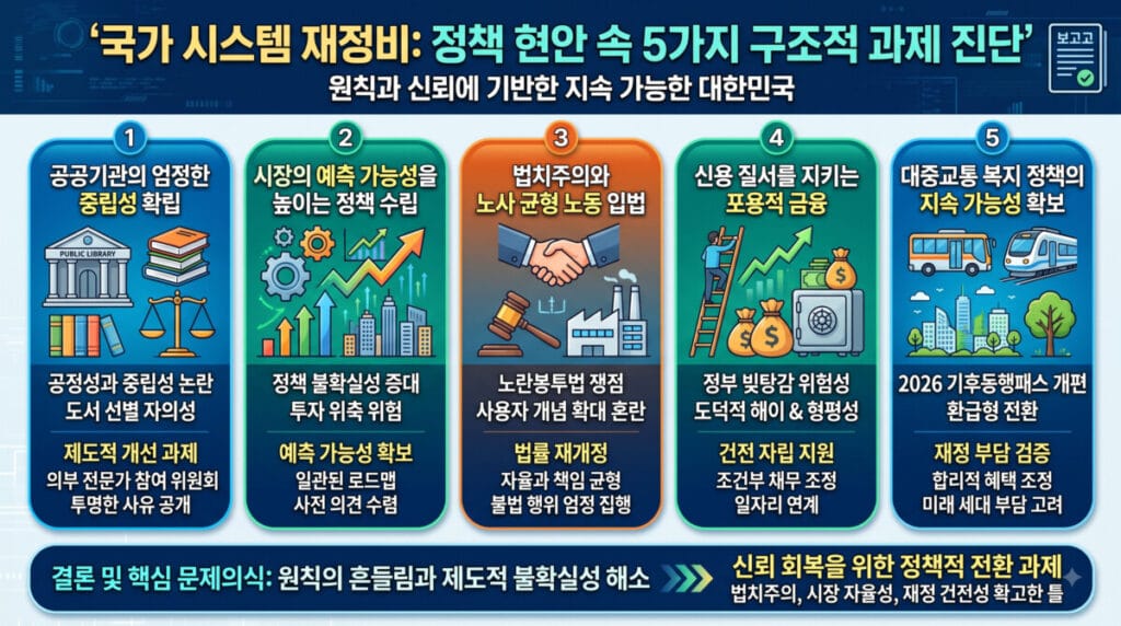 국가 시스템 재정비: 정책 현안 속 5가지 구조적 과제 진단 인포그래픽