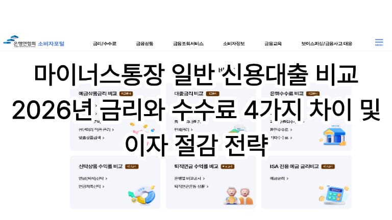 은행연합회 소비자포털 화면 배경의 마이너스통장과 일반 신용대출 비교 및 2026년 금리 수수료 이자 절감 전략 썸네일